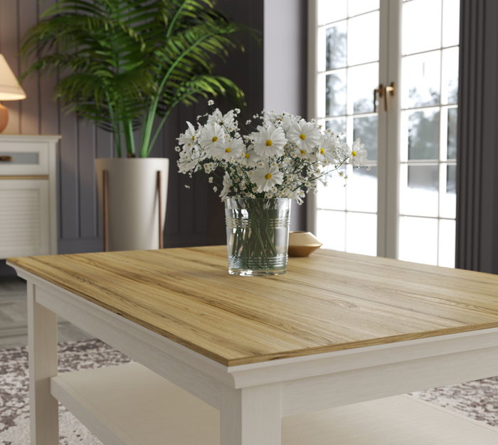 Hanah Home Mesa de café FRN-21024 en Crema, Roble y Gris Hanah Home Mesa de café FRN-21024 en Crema, Roble y Gris